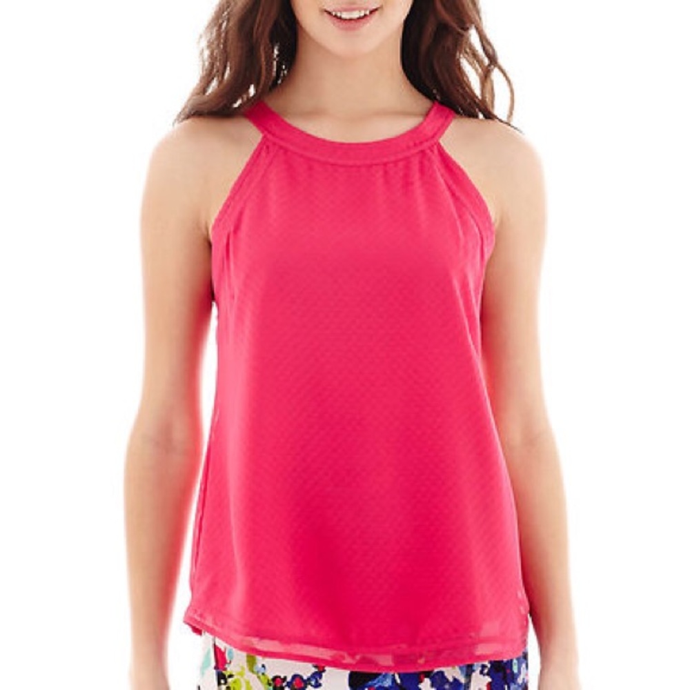 NWT! Nicole by Nicole Miller Textured, Breezy Halter Top in Bright Pink